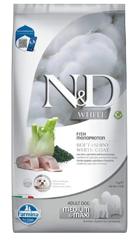 Oppskrift på havabbor, spirulina og fennikel. Fôr for voksne hunder.
