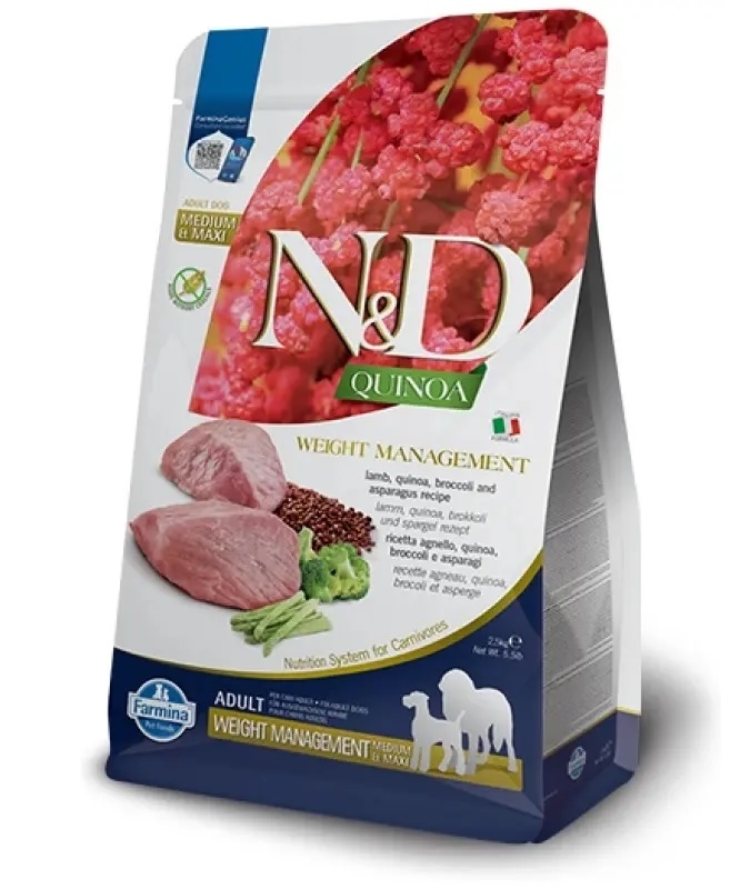 Oppskrift på lam, quinoa, brokkoli og asparges. Komplett diettfôr for voksne hunder.